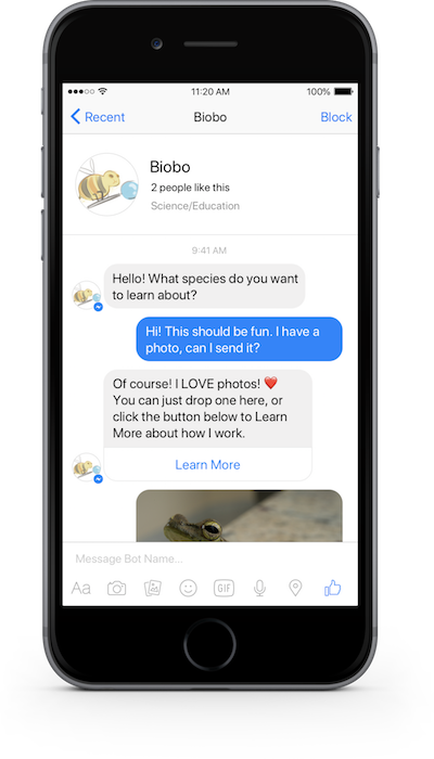 screenshot of biobo messenger chatbot app