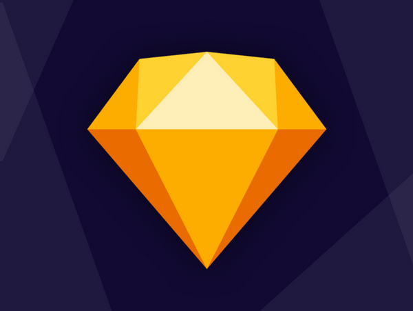 sketch app logo of an orange diamond with a dark blue background